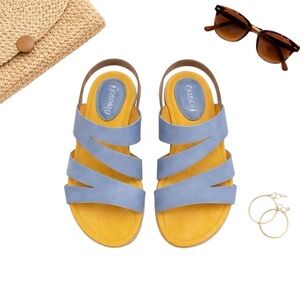 Eurosoft Blue Strappy Sandals Size 8M Comfort Footbed Slip-On Slingback Shoes